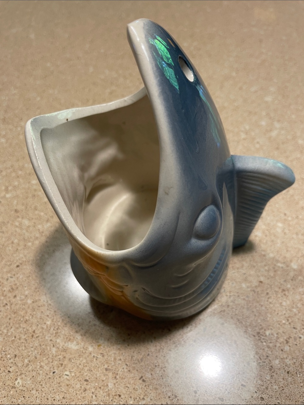 Ceramic Fish Planter or Cute Mug - Blue and Cream